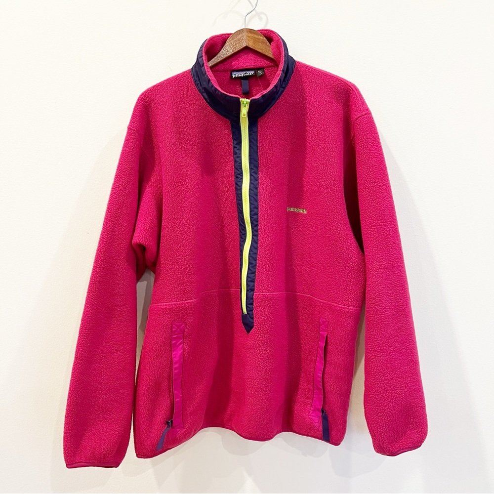 Vintage Patagonia 90s Fleece 1/2 Zip Pullover Size XL Pink Marsupial Zip Pocket